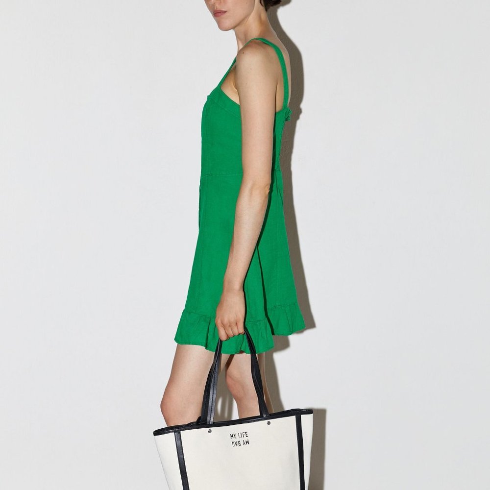 Zara DRESS WTIH RUFFLED HEM-green-3107/477-cot/lin - Picture 6 of 8